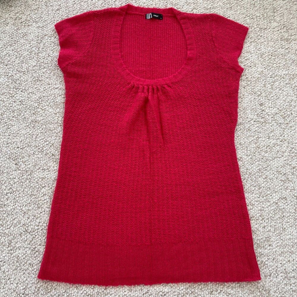 Hot Pink Magenta Knit Cap Sleeve Sweater Vest Tunic Dress Size M L 10 12
